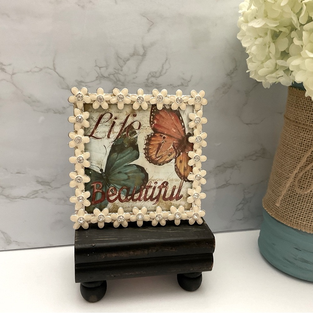 Badgley Mischka picture frame with ivory colored floral trim